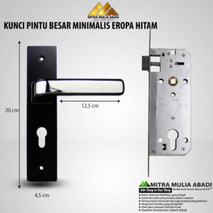 Kunci Pintu Handle Tanggung Hitam SILVER Minimalis Eropa Fullset